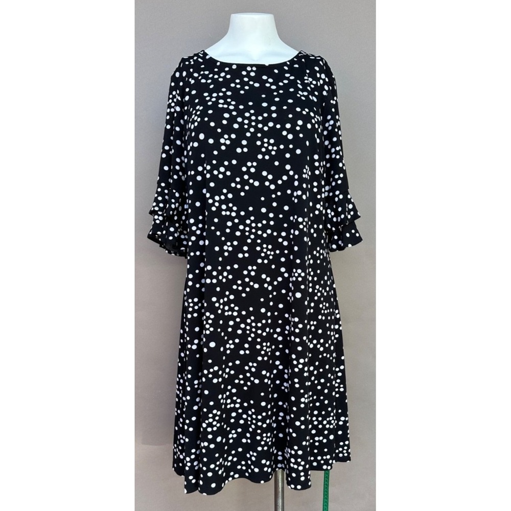 Ronni Nicole Shift Dress Black White Polka Dot Plus Sz 18W 3/4 Ruffle Sleeve